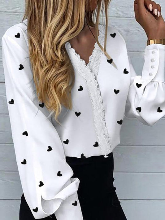 Women's Blouses Love Print Lantern Long Sleeve Blouses - Blouses - INS | Online Fashion Free Shipping Clothing, Dresses, Tops, Shoes - 24/08/2021 - 30-40 - BLO2108251313