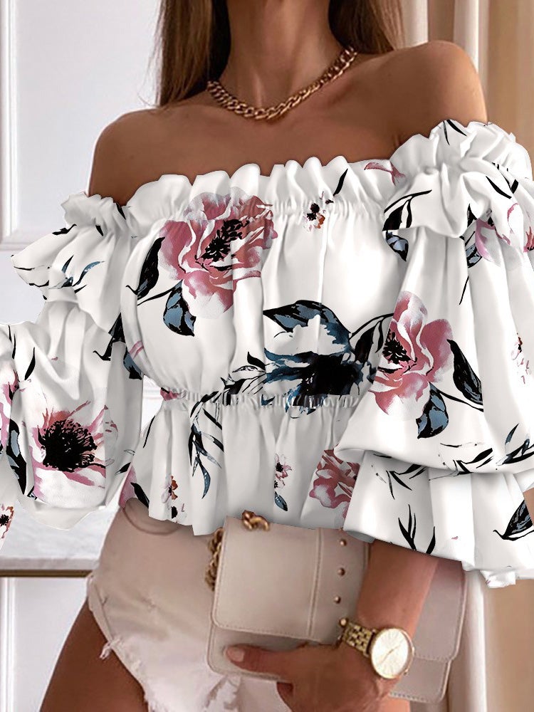 Women's Blouses Off-Shoulder Printed Ruched Blouses - Blouses - Instastyled | Online Fashion Free Shipping Clothing, Dresses, Tops, Shoes - 12/01/2022 - 20-30 - BLO2201121539