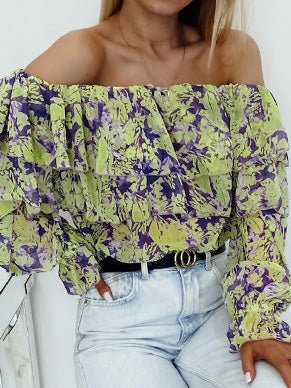 Women's Blouses One-Shoulder Print Long Sleeve Chiffon Blouses - Blouses - Instastyled | Online Fashion Free Shipping Clothing, Dresses, Tops, Shoes - 19/09/2022 - BLO2209191878 - Blouses