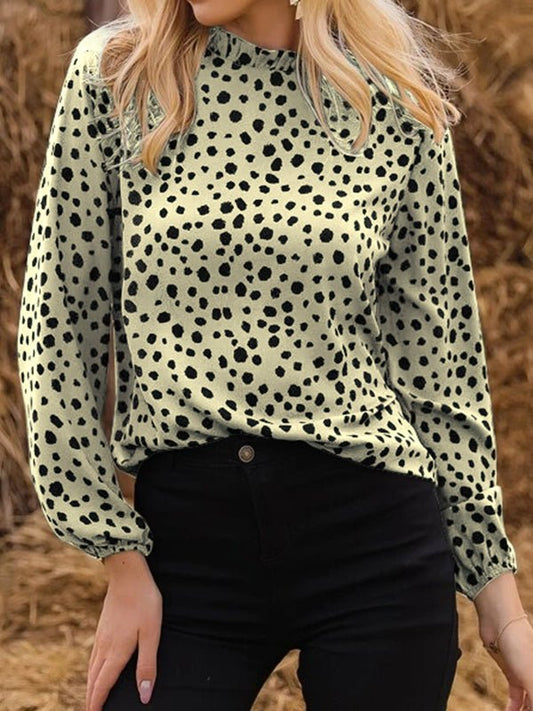 Women's Blouses Polka Dot Crew Neck Long Sleeve Blouse - MsDressly