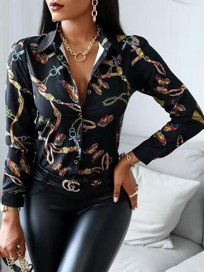 Women's Blouses Printed Contrasting Long Sleeve Slim Blouses - Blouses - INS | Online Fashion Free Shipping Clothing, Dresses, Tops, Shoes - 20-30 - 26/09/2021 - BLO2109261343