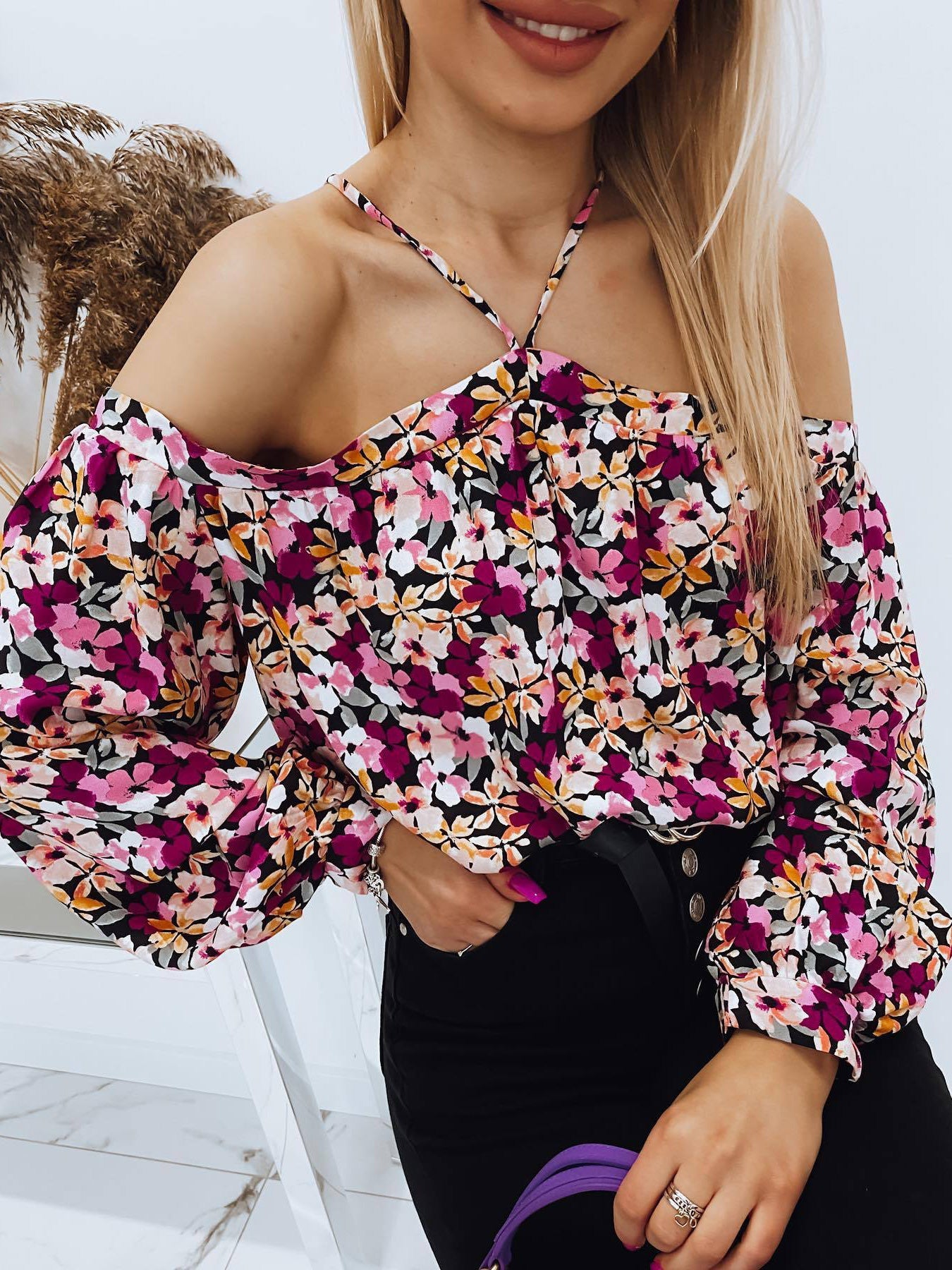 Women's Blouses Printed Halter Off Shoulder Long Sleeve Blouse - Blouses - Instastyled | Online Fashion Free Shipping Clothing, Dresses, Tops, Shoes - 14/03/2022 - 30-40 - BLO2203141628