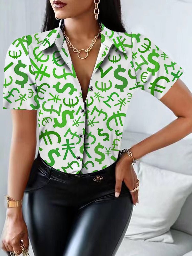 Women's Blouses Printed Lapel Button Short Sleeve Blouse - Blouses - Instastyled | Online Fashion Free Shipping Clothing, Dresses, Tops, Shoes - 18/05/2022 - 20-30 - BLO2205181704