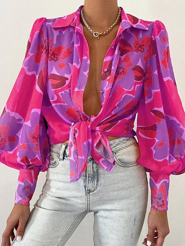 Women's Blouses Printed Lapel Puff Long Sleeve Blouse - Blouses - Instastyled | Online Fashion Free Shipping Clothing, Dresses, Tops, Shoes - 29/04/2022 - 30-40 - BLO2204291688