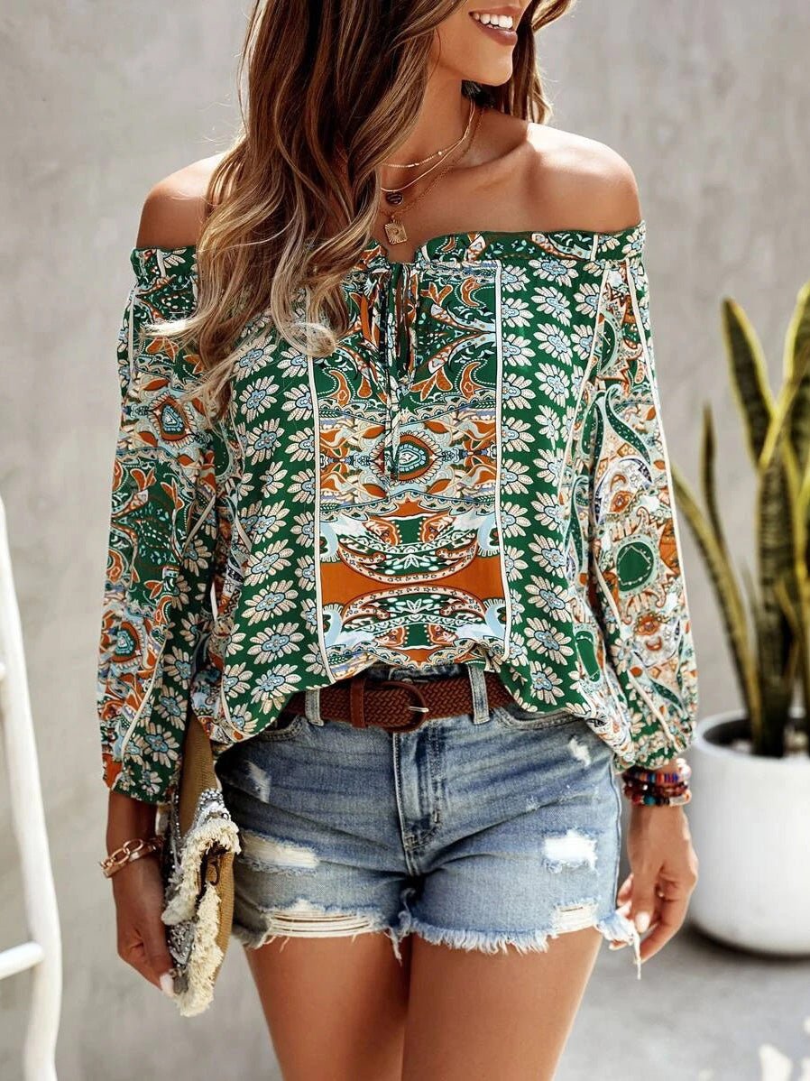 Women's Blouses Printed One-Shoulder Long Sleeve Blouse - Blouses - Instastyled | Online Fashion Free Shipping Clothing, Dresses, Tops, Shoes - 07/06/2022 - BLO2206071726 - Blouses
