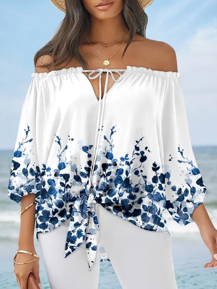 Women's Blouses Printed One-Shoulder Tie Long Sleeve Blouse - Blouses - Instastyled | Online Fashion Free Shipping Clothing, Dresses, Tops, Shoes - 24/06/2022 - BLO2206241742 - Blouses