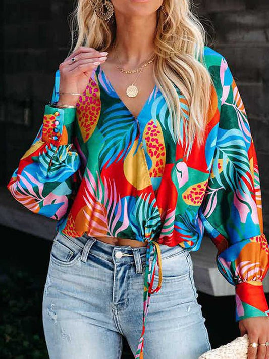 Women's Blouses Printed V-Neck Long Sleeve Casual Blouse - Blouses - Instastyled | Online Fashion Free Shipping Clothing, Dresses, Tops, Shoes - 24/08/2022 - 30-40 - BLO2208241844
