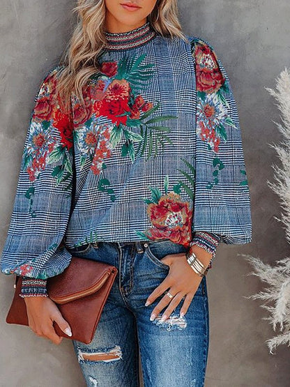 Women's Blouses Retro Print Lantern Long Sleeve Casual Blouse - Blouses - INS | Online Fashion Free Shipping Clothing, Dresses, Tops, Shoes - 09/10/2021 - BLO2110091366 - Blouses