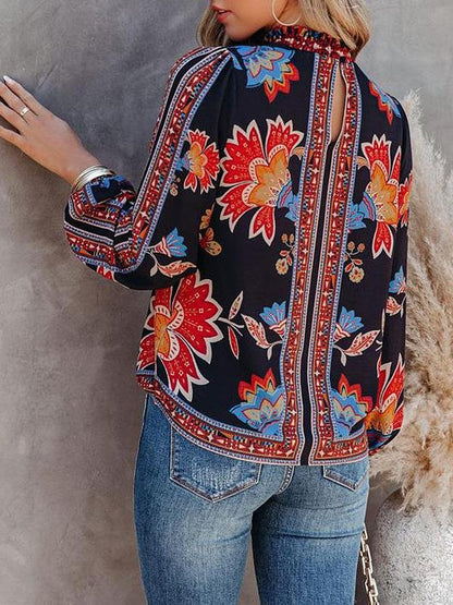 Women's Blouses Retro Print Lantern Long Sleeve Casual Blouse - Blouses - INS | Online Fashion Free Shipping Clothing, Dresses, Tops, Shoes - 09/10/2021 - BLO2110091366 - Blouses