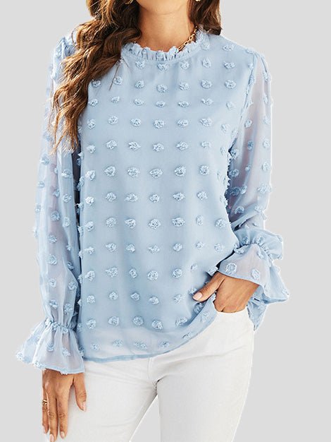 Women's Blouses Ruffle Neck Jacquard Long Sleeve Blouse - Blouses - Instastyled | Online Fashion Free Shipping Clothing, Dresses, Tops, Shoes - 21/02/2022 - 30-40 - BLO2202211588
