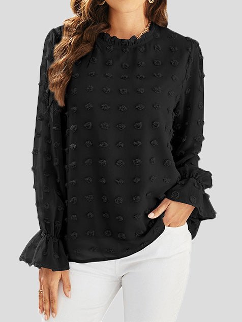 Women's Blouses Ruffle Neck Jacquard Long Sleeve Blouse - Blouses - Instastyled | Online Fashion Free Shipping Clothing, Dresses, Tops, Shoes - 21/02/2022 - 30-40 - BLO2202211588