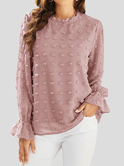 Women's Blouses Ruffle Neck Jacquard Long Sleeve Blouse - Blouses - Instastyled | Online Fashion Free Shipping Clothing, Dresses, Tops, Shoes - 21/02/2022 - 30-40 - BLO2202211588