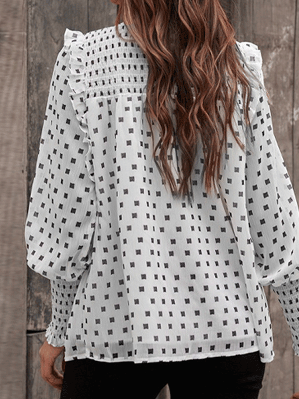 Women's Blouses Ruffled Lantern Sleeve Polka Dot Blouse - Blouses - INS | Online Fashion Free Shipping Clothing, Dresses, Tops, Shoes - 20-30 - 21/10/2021 - BLO2110211377