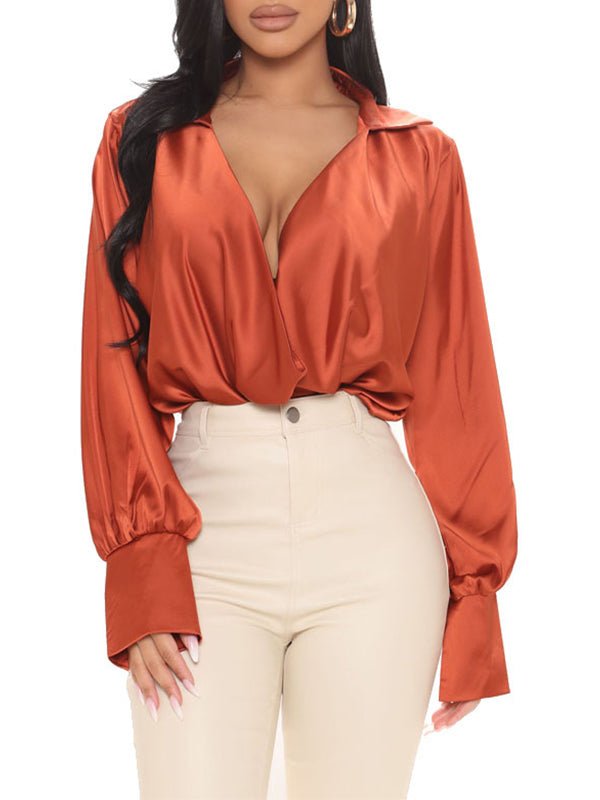 Women's Blouses Sexy V Neck Satin Blouse - Blouses - Instastyled | Online Fashion Free Shipping Clothing, Dresses, Tops, Shoes - 15/11/2022 - 40-50 - BLO2211161915