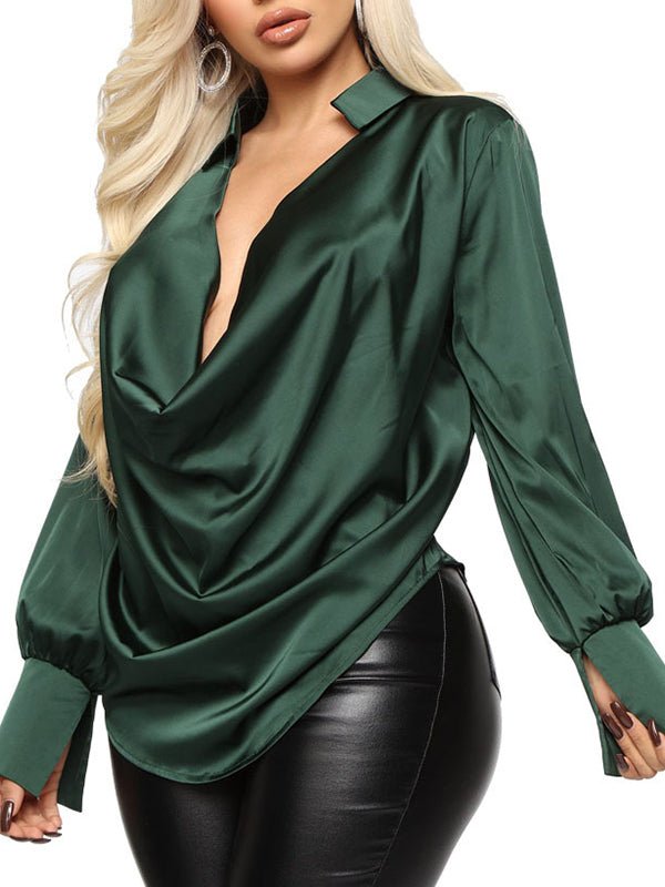 Women's Blouses Sexy V Neck Satin Blouse - Blouses - Instastyled | Online Fashion Free Shipping Clothing, Dresses, Tops, Shoes - 15/11/2022 - 40-50 - BLO2211161915