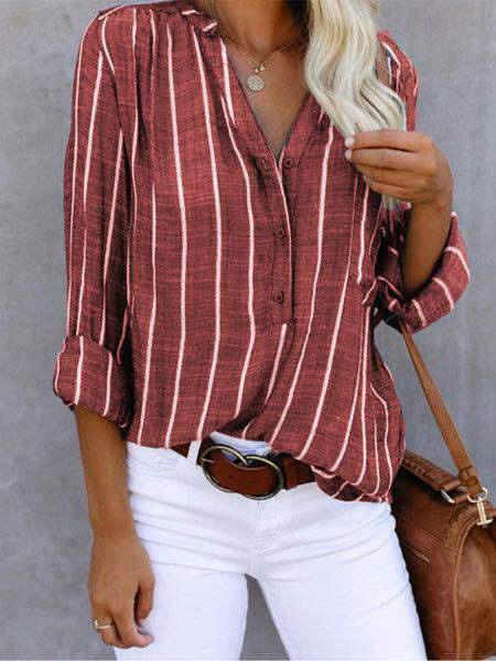 Women's Blouses Simple And Fashionable Printed Stripes Blouses - Blouses - INS | Online Fashion Free Shipping Clothing, Dresses, Tops, Shoes - 12/08/2021 - 20-30 - BLO2108131307