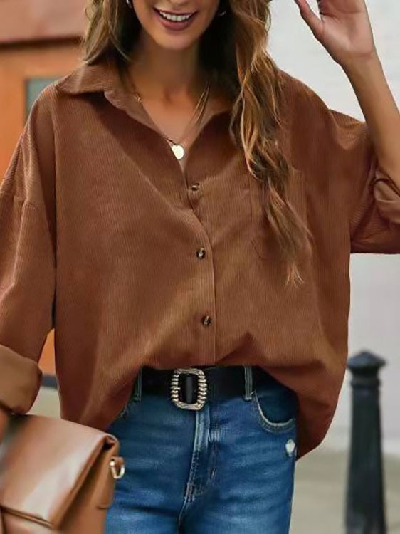 Women's Blouses Solid Button Lapel Long Sleeve Blouse - Blouses - Instastyled | Online Fashion Free Shipping Clothing, Dresses, Tops, Shoes - 13/01/2022 - 30-40 - BLO2201131542