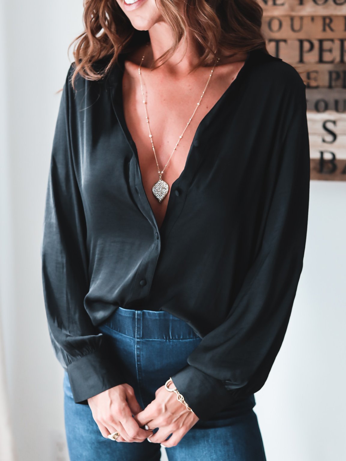 Women's Blouses Solid Button Long Sleeve Casual Blouse - Blouses - INS | Online Fashion Free Shipping Clothing, Dresses, Tops, Shoes - 17/11/2021 - 20-30 - BLO2111171438