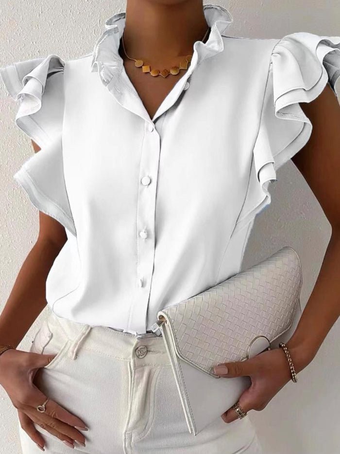 Women's Blouses Solid Button Ruffle Sleeveless Blouse - Blouses - Instastyled | Online Fashion Free Shipping Clothing, Dresses, Tops, Shoes - 02/03/2022 - 20-30 - BLO2203021608
