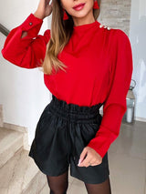 Women's Blouses Solid High Collar Button Long Sleeve Blouse - Blouses - Instastyled | Online Fashion Free Shipping Clothing, Dresses, Tops, Shoes - 20-30 - 22/12/2021 - BLO2112221499