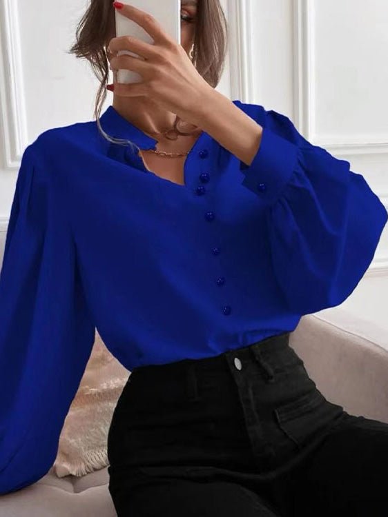 Women's Blouses Solid Lapel Button Long Sleeve Blouse - Blouses - Instastyled | Online Fashion Free Shipping Clothing, Dresses, Tops, Shoes - 23/08/2022 - 30-40 - BLO2208231840