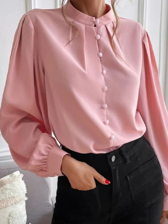 Women's Blouses Solid Lapel Button Long Sleeve Blouse - Blouses - Instastyled | Online Fashion Free Shipping Clothing, Dresses, Tops, Shoes - 23/08/2022 - 30-40 - BLO2208231840