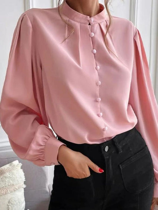 Women's Blouses Solid Lapel Button Long Sleeve Blouse - Blouses - Instastyled | Online Fashion Free Shipping Clothing, Dresses, Tops, Shoes - 23/08/2022 - 30-40 - BLO2208231840