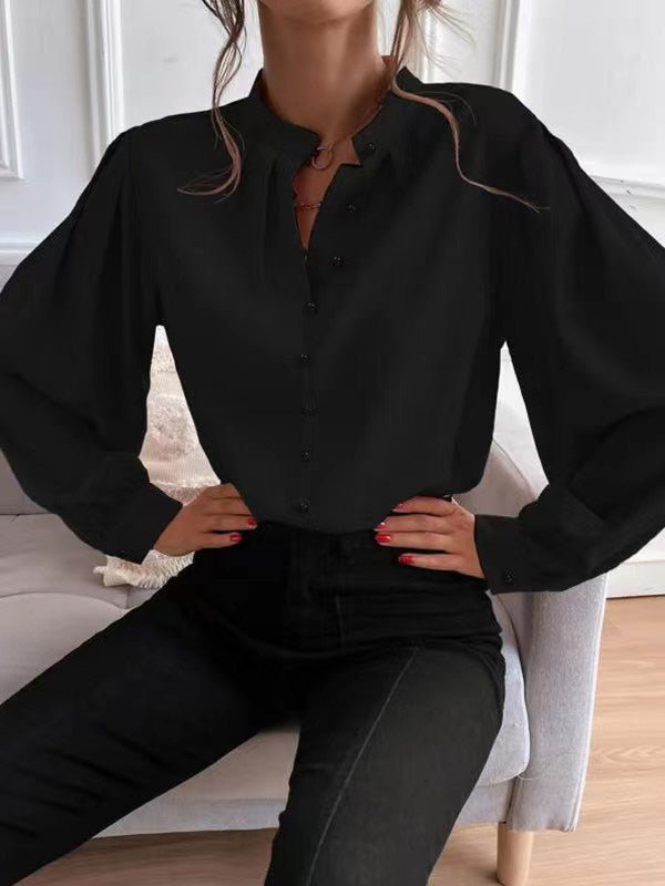 Women's Blouses Solid Lapel Button Long Sleeve Blouse - Blouses - Instastyled | Online Fashion Free Shipping Clothing, Dresses, Tops, Shoes - 23/08/2022 - 30-40 - BLO2208231840