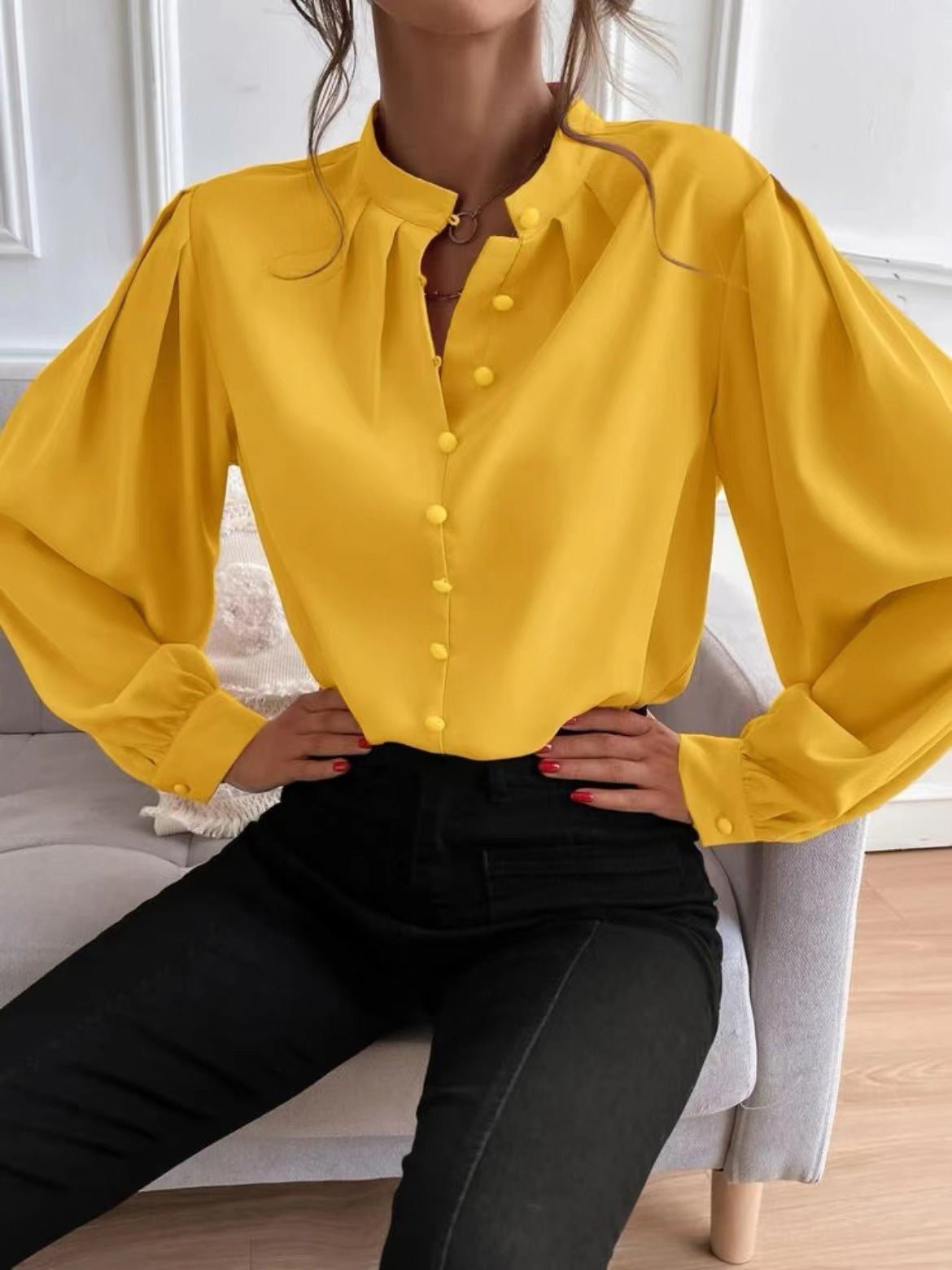 Women's Blouses Solid Lapel Button Long Sleeve Blouse - Blouses - Instastyled | Online Fashion Free Shipping Clothing, Dresses, Tops, Shoes - 23/08/2022 - 30-40 - BLO2208231840