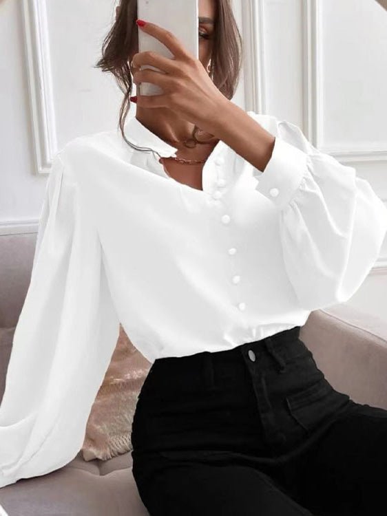 Women's Blouses Solid Lapel Button Long Sleeve Blouse - Blouses - Instastyled | Online Fashion Free Shipping Clothing, Dresses, Tops, Shoes - 23/08/2022 - 30-40 - BLO2208231840