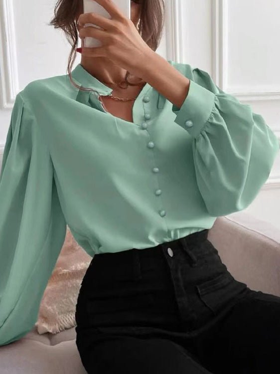 Women's Blouses Solid Lapel Button Long Sleeve Blouse - Blouses - Instastyled | Online Fashion Free Shipping Clothing, Dresses, Tops, Shoes - 23/08/2022 - 30-40 - BLO2208231840