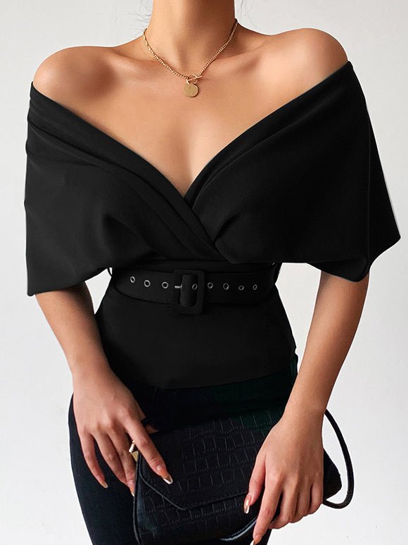 Women's Blouses Solid Off Shoulder Slim Belt Blouse - Blouses - Instastyled | Online Fashion Free Shipping Clothing, Dresses, Tops, Shoes - 10/02/2022 - 30-40 - BLO2202101570