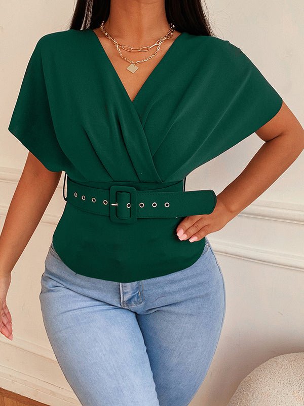 Women's Blouses Solid Off Shoulder Slim Belt Blouse - Blouses - Instastyled | Online Fashion Free Shipping Clothing, Dresses, Tops, Shoes - 10/02/2022 - 30-40 - BLO2202101570