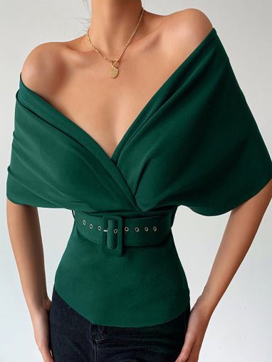 Women's Blouses Solid Off Shoulder Slim Belt Blouse - Blouses - Instastyled | Online Fashion Free Shipping Clothing, Dresses, Tops, Shoes - 10/02/2022 - 30-40 - BLO2202101570