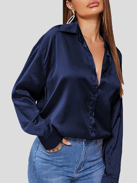 Women's Blouses Solid Satin POLO Neck Long Sleeve Blouse - Blouses - Instastyled | Online Fashion Free Shipping Clothing, Dresses, Tops, Shoes - 26/05/2022 - 30-40 - BLO2205271716