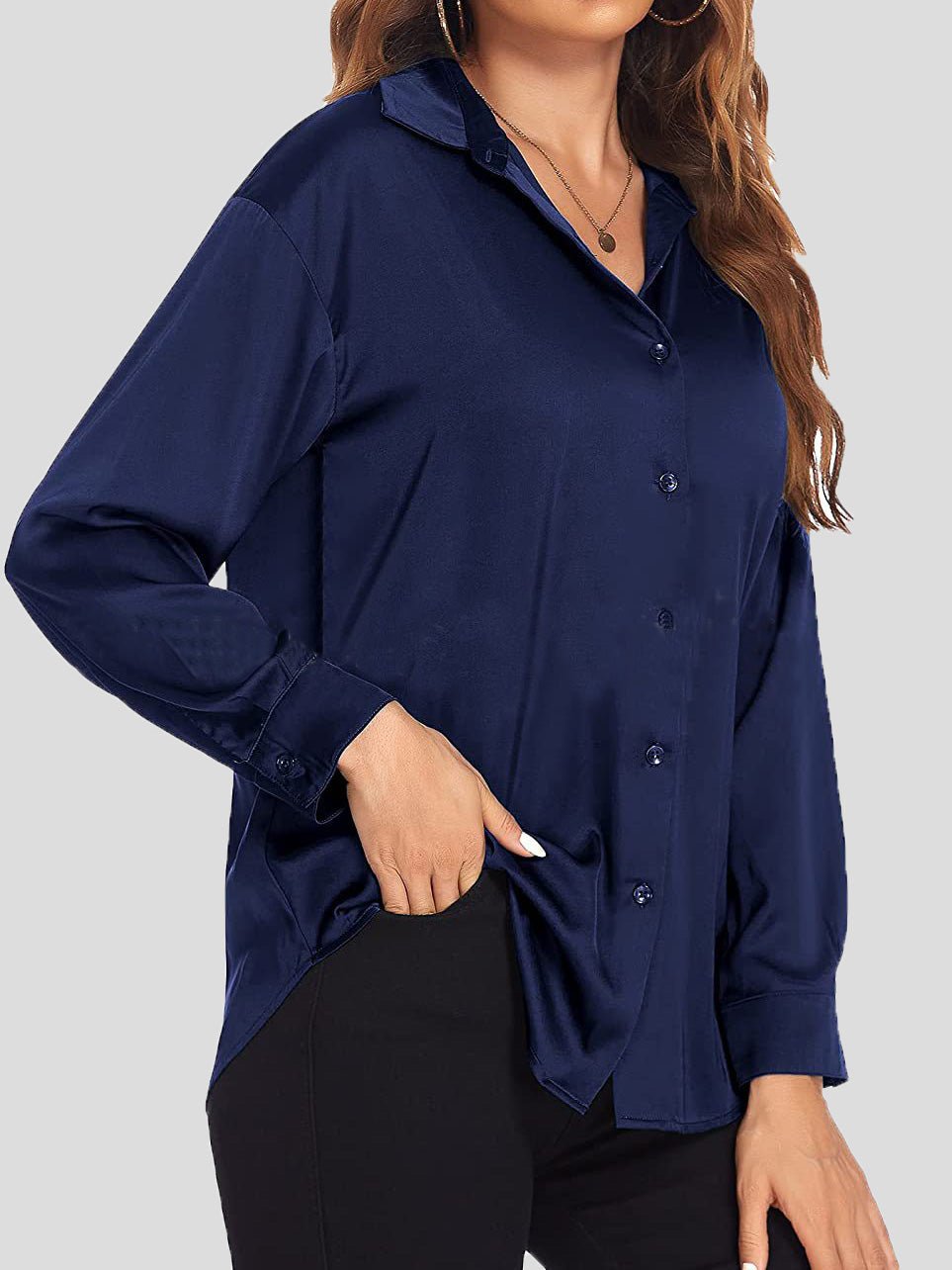 Women's Blouses Solid Satin POLO Neck Long Sleeve Blouse - Blouses - Instastyled | Online Fashion Free Shipping Clothing, Dresses, Tops, Shoes - 26/05/2022 - 30-40 - BLO2205271716