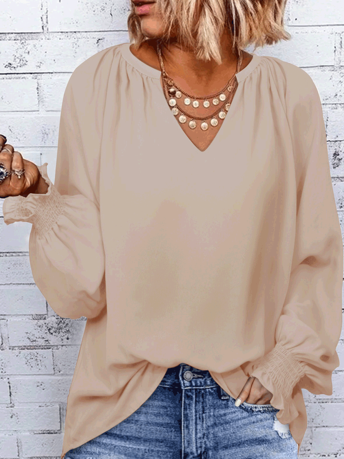 Women's Blouses Solid Simple V-Neck Long Sleeve Blouse - Blouses - Instastyled | Online Fashion Free Shipping Clothing, Dresses, Tops, Shoes - 13/09/2022 - 20-30 - BLO2209131866