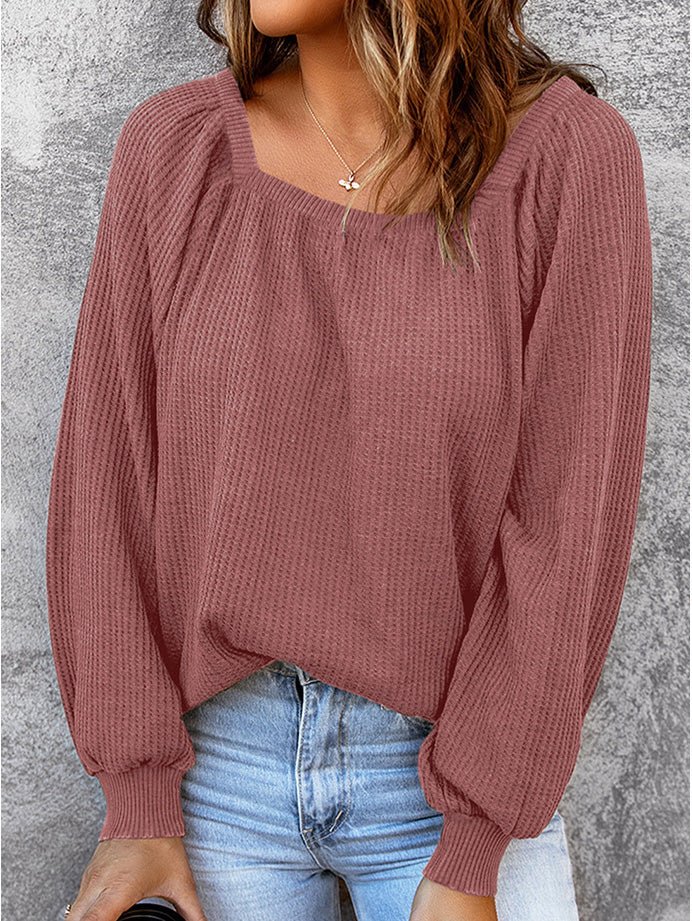 Women's Blouses Solid Square Neck Long Sleeve Knit Blouse - Blouses - Instastyled | Online Fashion Free Shipping Clothing, Dresses, Tops, Shoes - 09/07/2022 - 20-30 - BLO2207091758