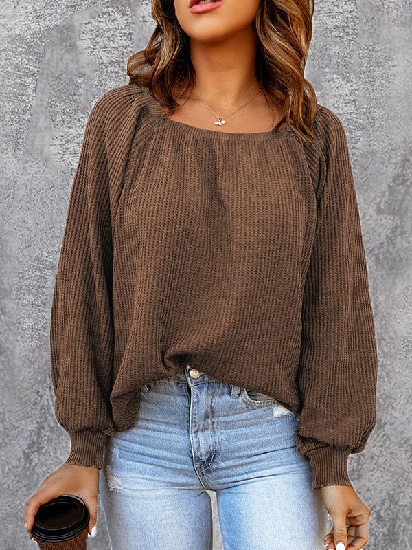 Women's Blouses Solid Square Neck Long Sleeve Knit Blouse - Blouses - Instastyled | Online Fashion Free Shipping Clothing, Dresses, Tops, Shoes - 09/07/2022 - 20-30 - BLO2207091758
