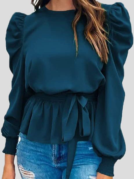 Women's Blouses Solid Tie Puff Long Sleeve Blouse - Blouses - Instastyled | Online Fashion Free Shipping Clothing, Dresses, Tops, Shoes - 08/09/2022 - BLO2209081864 - Blouses