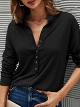 Women's Blouses Solid V-Neck Button Long Sleeve Blouse - Blouses - Instastyled | Online Fashion Free Shipping Clothing, Dresses, Tops, Shoes - 06/01/2022 - 20-30 - BLO2201061529