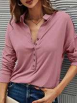 Women's Blouses Solid V-Neck Button Long Sleeve Blouse - Blouses - Instastyled | Online Fashion Free Shipping Clothing, Dresses, Tops, Shoes - 06/01/2022 - 20-30 - BLO2201061529