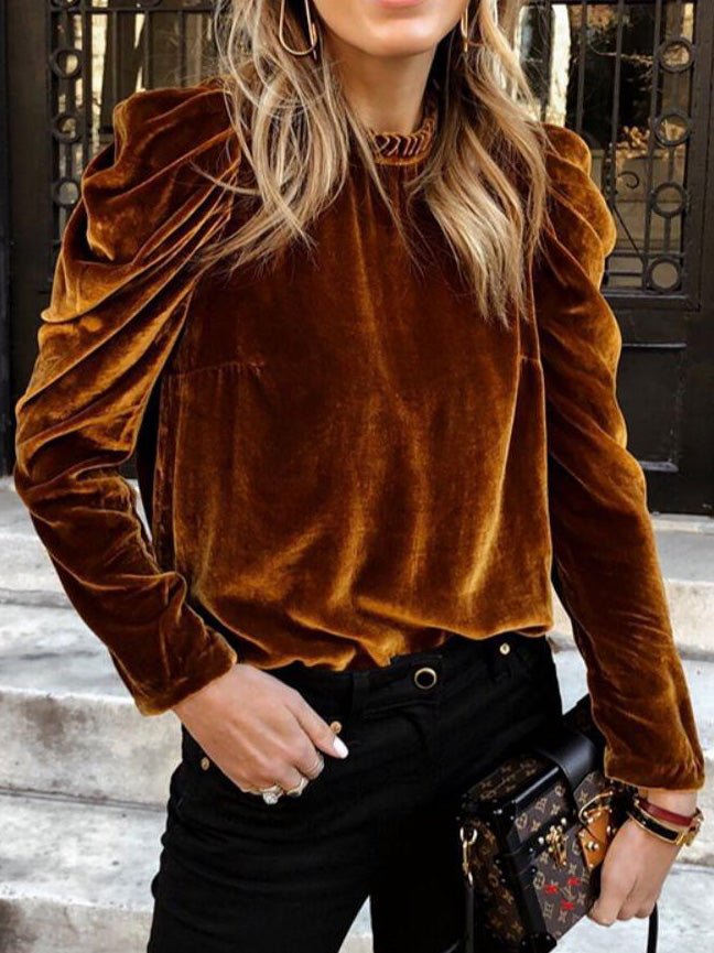 Women's Blouses Solid Velvet Bubble Long Sleeve Blouse - Blouses - Instastyled | Online Fashion Free Shipping Clothing, Dresses, Tops, Shoes - 29/09/2022 - BLO2209291889 - Blouses