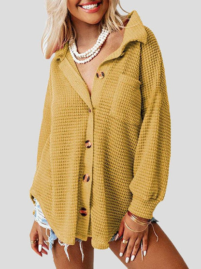 Women's Blouses Solid Waffle Button Long Sleeve Blouse - Blouses - Instastyled | Online Fashion Free Shipping Clothing, Dresses, Tops, Shoes - 17/08/2022 - 30-40 - BLO2208171833