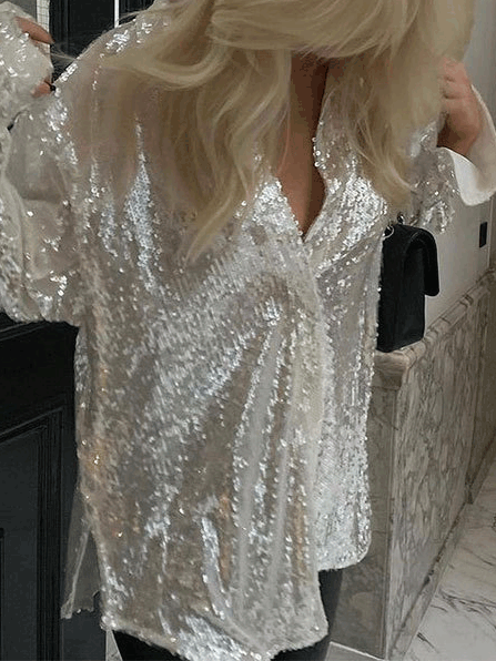Women's Blouses Sparkling Sequin Long Sleeve Party Blouse - Blouses - Instastyled | Online Fashion Free Shipping Clothing, Dresses, Tops, Shoes - 10/01/2022 - 40-50 - BLO2201101535