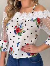 Women's Blouses Speckled Print Sling Mesh Panel Blouse - Blouses - Instastyled | Online Fashion Free Shipping Clothing, Dresses, Tops, Shoes - 25/02/2022 - 30-40 - BLO2202251598