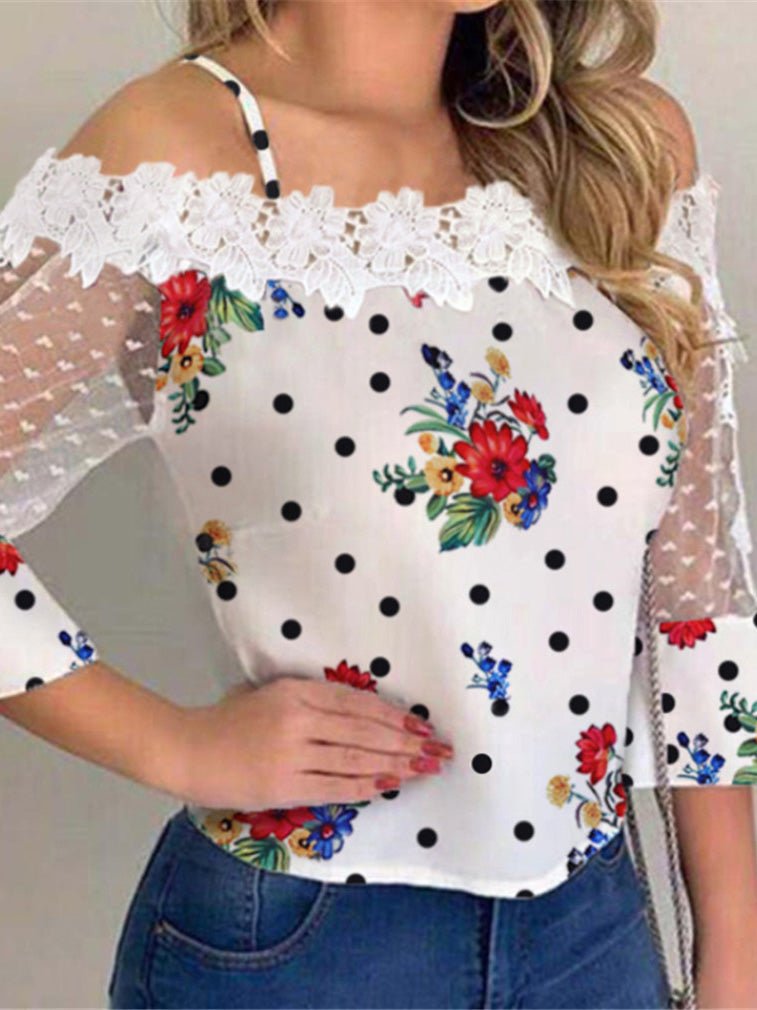 Women's Blouses Speckled Print Sling Mesh Panel Blouse - Blouses - Instastyled | Online Fashion Free Shipping Clothing, Dresses, Tops, Shoes - 25/02/2022 - 30-40 - BLO2202251598