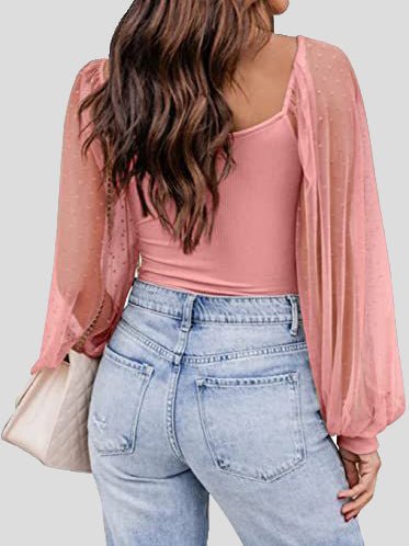 Women's Blouses Square Neck Mesh Panel Balloon Sleeves Blouse - Blouses - Instastyled | Online Fashion Free Shipping Clothing, Dresses, Tops, Shoes - 29/04/2022 - 30-40 - BLO2204291687