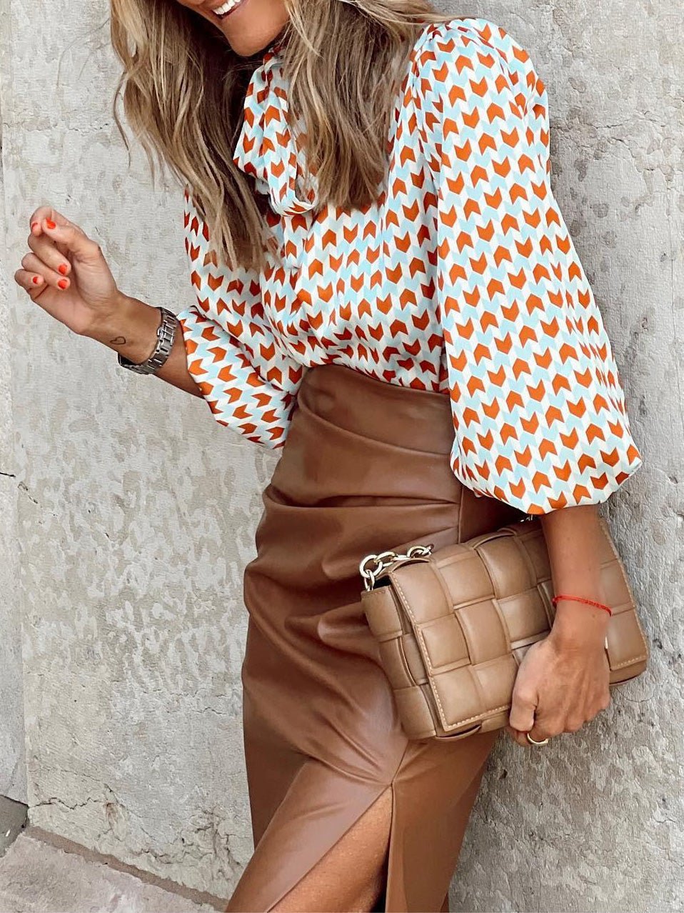 Women's Blouses Stand Collar Tie Print Balloon Sleeves Blouse - Blouses - Instastyled | Online Fashion Free Shipping Clothing, Dresses, Tops, Shoes - 11/08/2022 - 30-40 - BLO2208111825