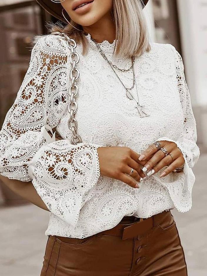 Women's Blouses Stand-Up Collar Long Sleeve Lace Blouses - Blouses - INS | Online Fashion Free Shipping Clothing, Dresses, Tops, Shoes - 20-30 - 30/08/2021 - BLO2108301325